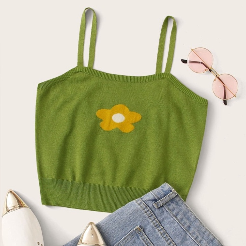Green Floral Crop Top